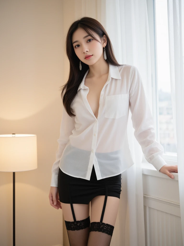 Girl wearing transparent stockings