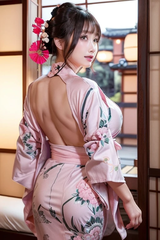 巨作、beste Quality、(Extremely detail CG unity 8k wallpaper)(beste Quality)、(the best illustration)、(Best Shadows) 、The ultimate well-formed face、Japanese people、Wearing Yukata、ryokan、Slender body、HugeBoobs、Buttocks、Raw foto、Ultra detailded --v6