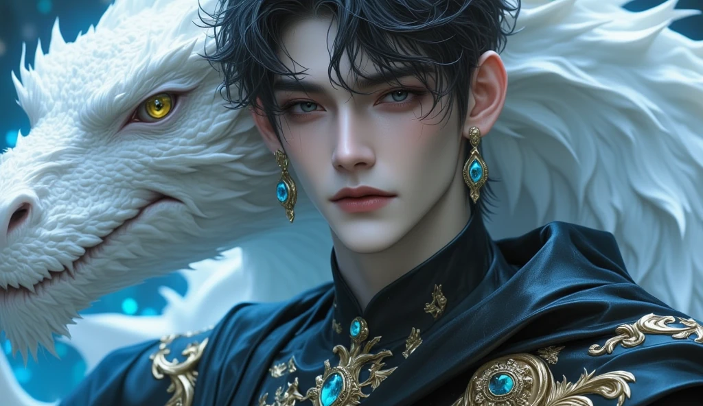arafed male in a crown sitting on a body of water surrounded by swans, by Yang J, adi granov, neoartcore and charlie bowater, black swans, birds f cgsociety, dark fantasy mixed with realism, fantasy art behance, magali villeneuve', fantasy male portrait, male art, [ trending on cgsociety ]!!