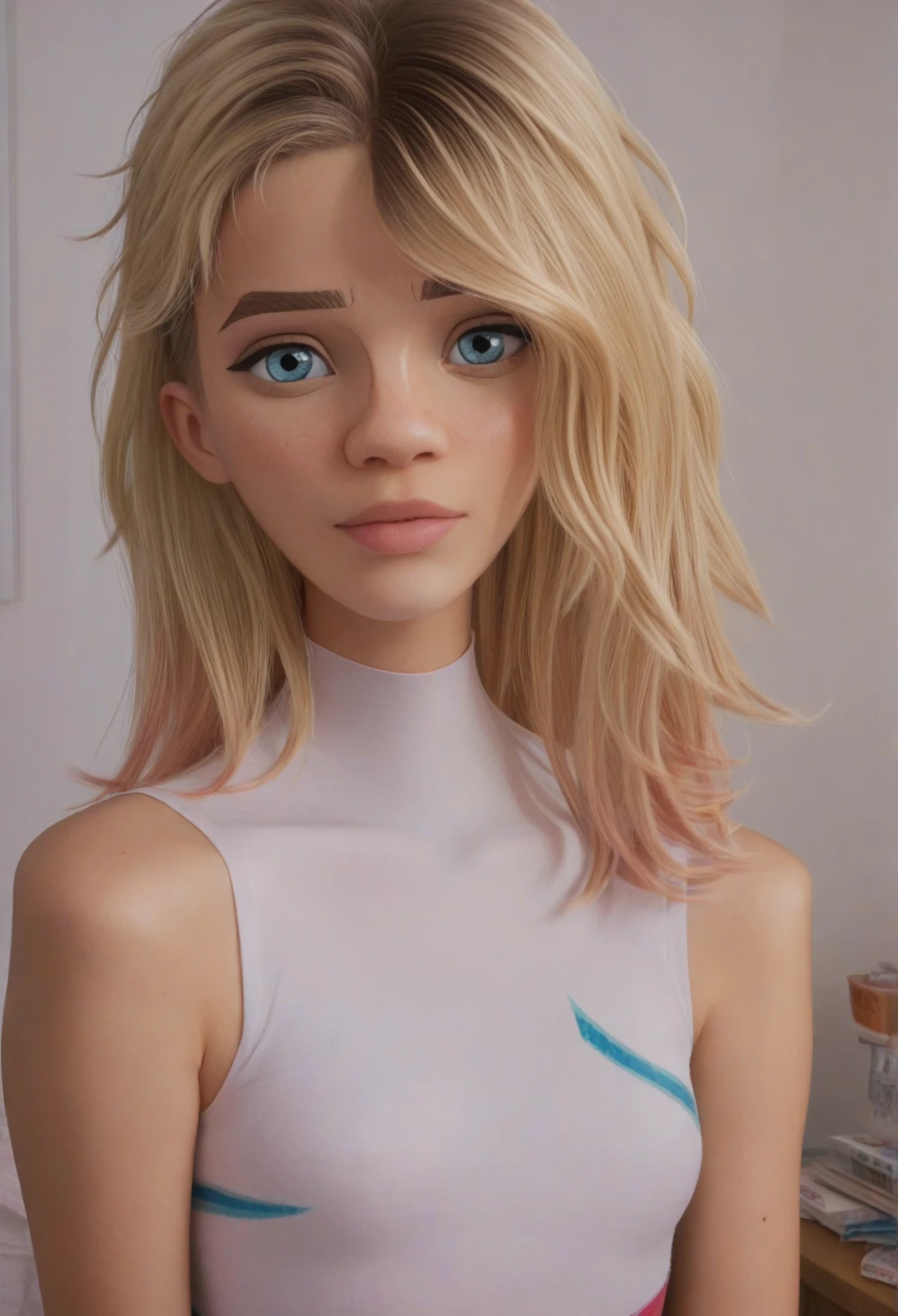 beautiful arafed woman in a blue see through shirt posing in a kitchen, tight shirt, vestindo tight shirt, blue tight tshirt, sexy girl, beautiful upper body, flat-chested, Anna Nikonova aka Newmilky, upper-body shot, yelena belova, blonde girl, buxom chested, Pretty Blonde, blonde goddess, low cut top, very pretty model