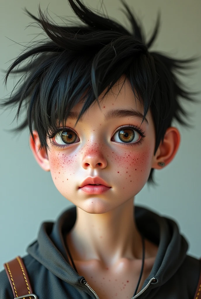 Generates a 16 year old mixed skin boy with average eyes, straight but short hair and freckles with a 10 style% emo and wide nose
