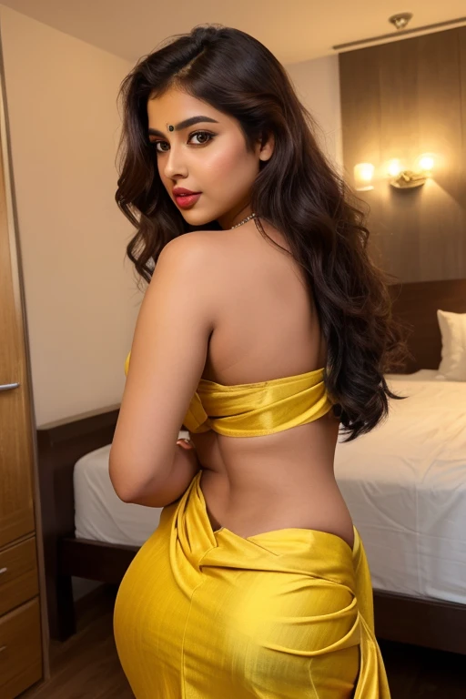 erotic hindu wife's, girls party crowded party super sexy saree and stripless bra super open back super low-rise back saree curvy naval, hip chain glossy skin super detailed face lips eyes super big fake lips red lipstick super delicious body 35 yr old mature wife curvy yellow colour 