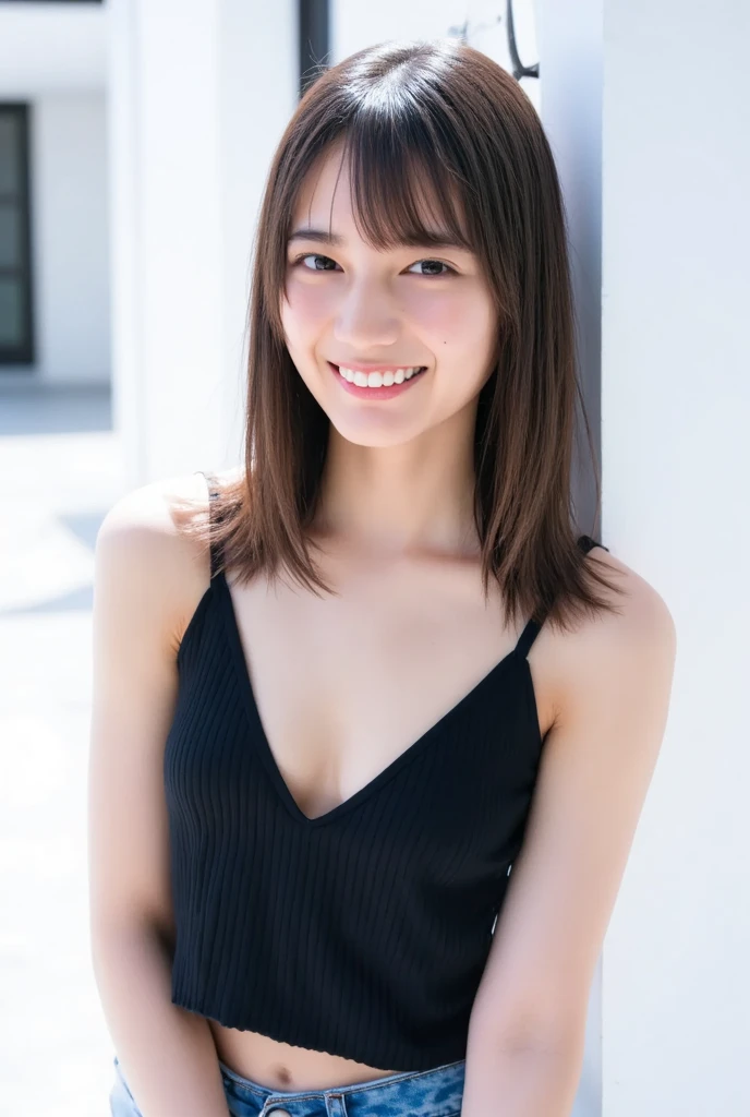 Japanese, dark brown hair, sullen smile, dark room, 30 years old, female