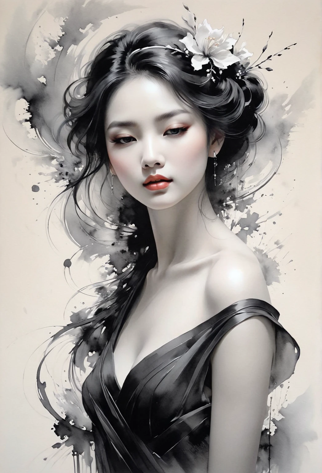 high quality, logo style, prevailed, black sumi-e silhouette of a beautiful woman, sophisticated, simple, By Yukisakura, high quality,