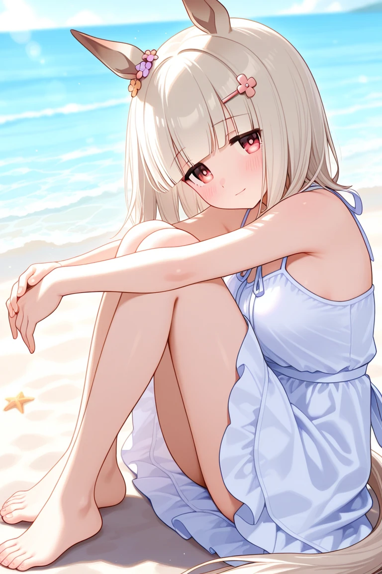 delicate scene,depth of field, 8K, The ivory sky,white clouds,and sunlight shine on the snow-white beach. The coral sea,and many colorful tinny shells on the beach,red roses, roses focus,