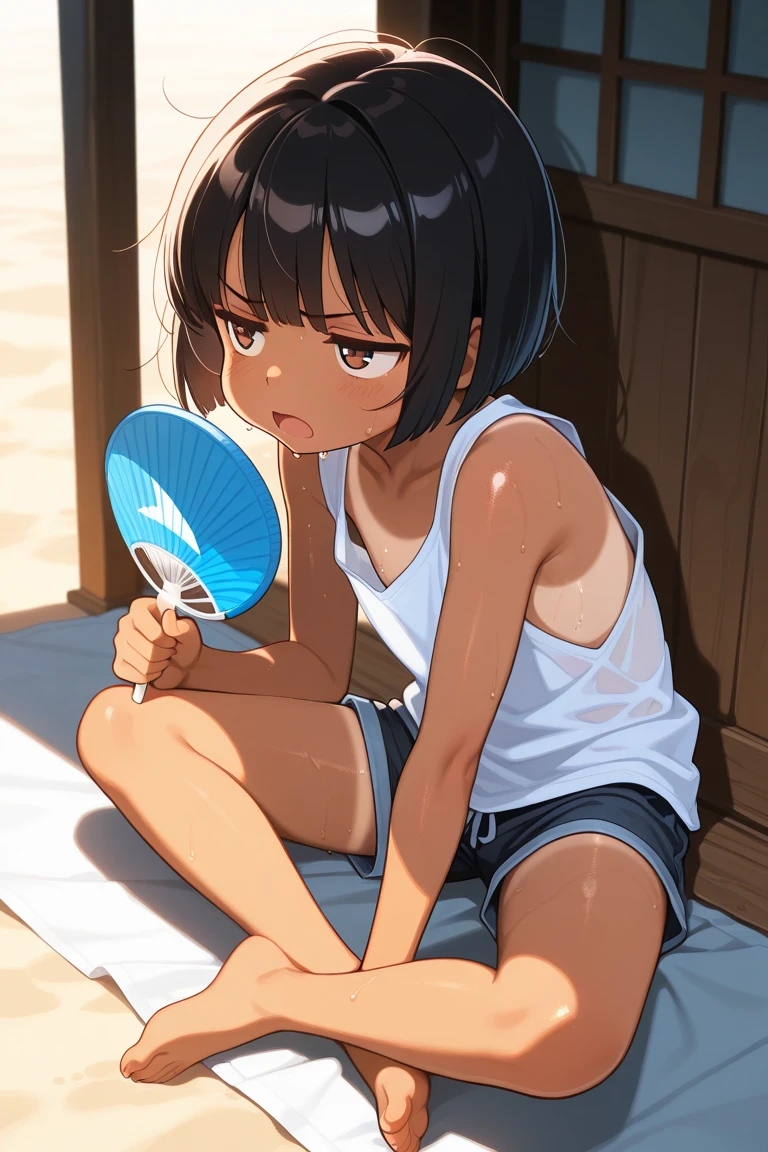 Highest quality,RAW Photos , 15 year old Japanese female idol, Face close-up ,From above , Leaning forward, Squat, , Knee-length , underwear ,short hair, Bowl Cut ,Cute Face ,Edgy,Drooping ,Wet , At the Beach, rain,