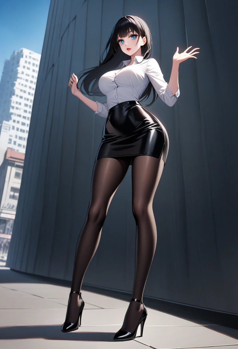 blackstockings,white shirt,high-heels,brunette color hair,Wide buttock, thick thight, huge tit --auto