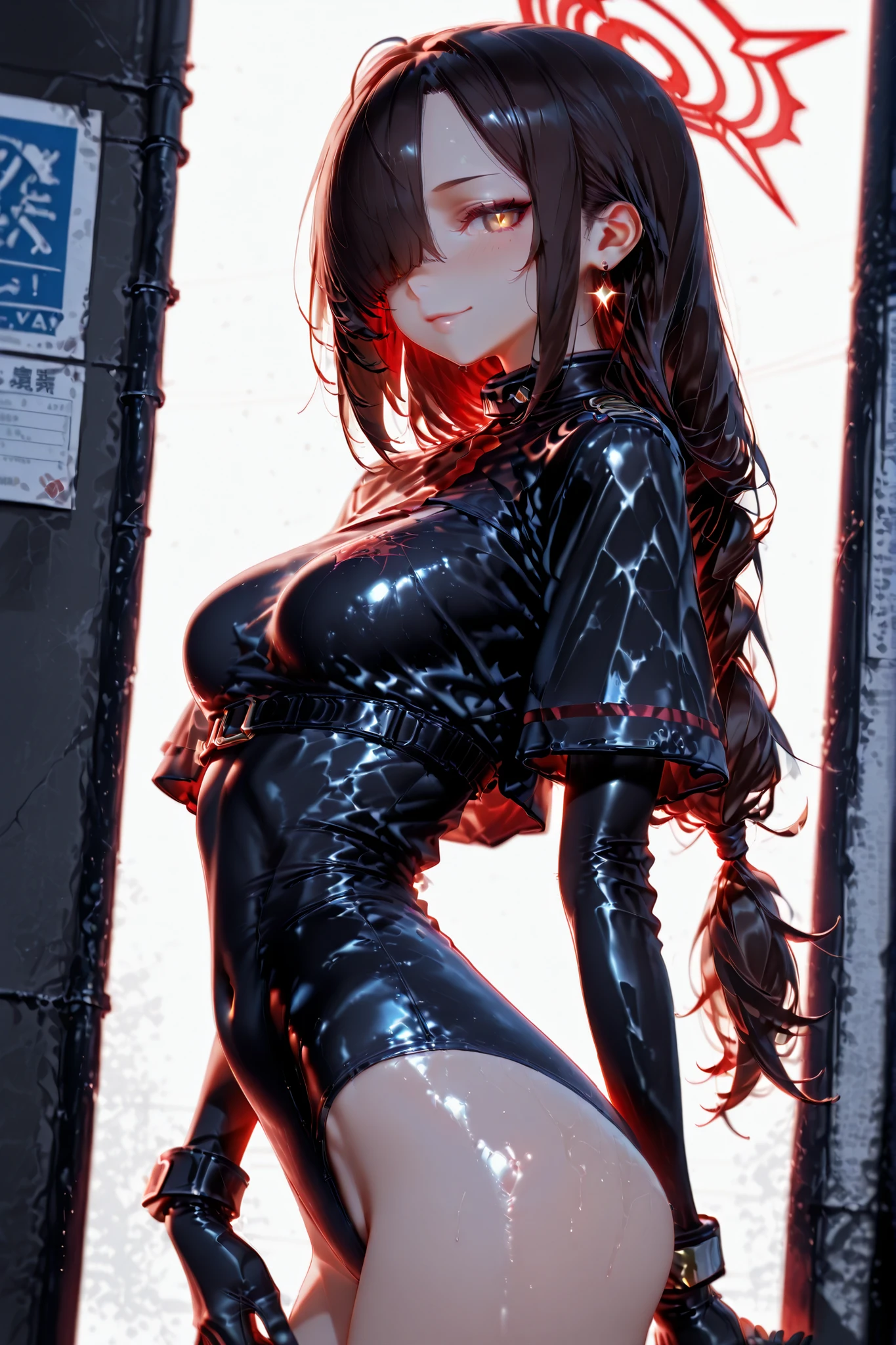 1Punk and goth girl with goth outfit,sexy,(black leather jacket, mini skirt, choker, bracelet:1.1),fishnet Stockings, tattoo, long hair, brown hair,Bare Shoulder, Hair between the eyes, Long hair, oval face, double eyelids, Parted lips, blue eyes, solo, ((areolas)), (cleavage),delicate and sexy(collarbone:1.3), light brown hair, (Shiny skin:0.8),(Masterpiece:1.4),(Best quality:1.4), Natural, Shiny Red lips, Perfect abs, (sheer areola), (sheer fabrics),outdoors, city, night, neon lights , dystopia, night time, future, small breasts
