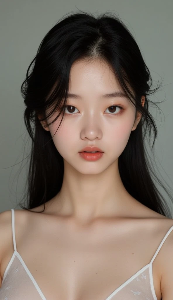 raw photo, real photo, 18yo, Beautiful clear eyes, unique, individual, distinctive face, real skin, Bare skin, slightly open mouth, high school uniform, cleavage, fascinating chest, lovely, neat, calm, happy, innocent, peaceful, soothing, youthful, irreplaceable, Ultra-high resolution, 8k, Extremely high resolution, Super fine skin texture,