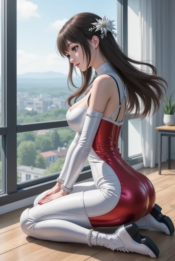 {(masterpiece,best quality, 8K UHD, extremely detailed CG, detailed beautiful face and eyes and skin and hair), (best quality face) }, {(3d ultra realistic photo graphic style:1.4)}, {(1girl free_fall from 10000m above the ground:1.2), (out of focus background:1.4)}, {1girl, 18yo, (beasts_ears),silver_red hair, medium hair, Ponytail hair with braids, forehead}, {(strike witches:1.4),(military shoes:1.2), (thigh-high socks),navel}, {(cheerful:1.3), (candid shot)}, {(bring knees forward:1.1), (inner thighs showing pose:1.2)}, (Boys Mk.I anti-armor rifle)