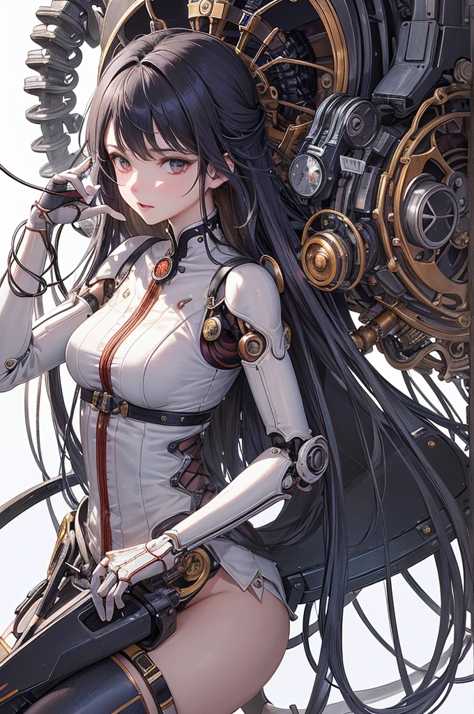 Mechanical anime girl dolls, prosthetic bodies, prosthetic limbs, cables, sleep covered by plants, peace, solemn death, degraded time and space, rainfall, carbonated surfaces, and flowers blooming to fill the gaps.