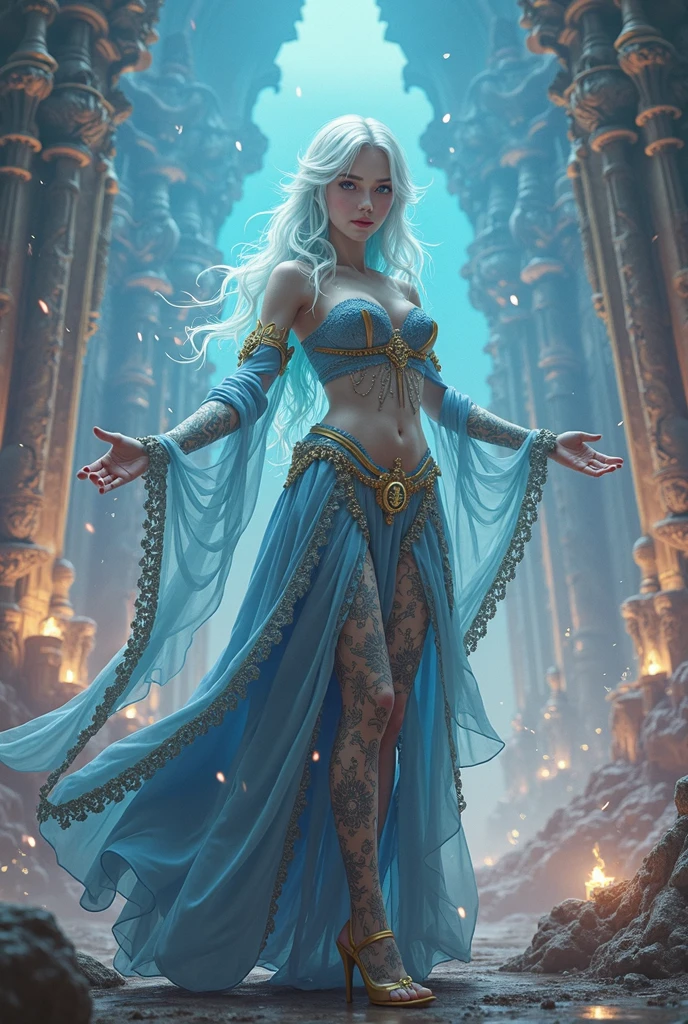 (masterpiece, Best Quality, High resolution: 1.2), 1 girl, she is a goddess_mythological, the physical expression of the perfect, her perfect face, extremely sensual, Her perfect eyes sparkle with energy (Turquoise), her extremely long white hair, her perfect body, (levitating), she wears an extremely sexy, very tight obsidian armor with golden flashes, ((flowing liquid)), liquid clothes, water, she is surrounded by an aura of light and rays, in her hands orbs of the elements spin in a circle, in the background you can see the fractured space