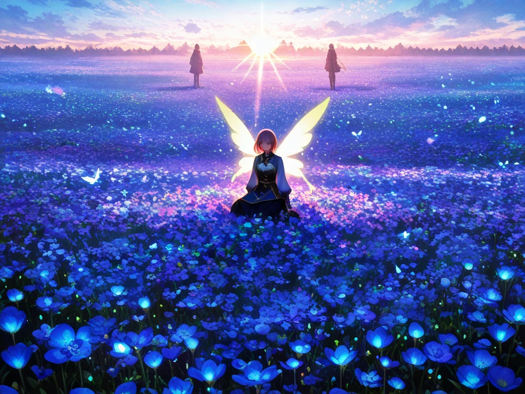 ((Rem from Rezero)),Masterpiece,Best quality, (micro bikini), (Dark ambient), flames, light beam focus the body, dark abandoned luminescent landscape, light particle, fireflies, dark night, contrast, view from above