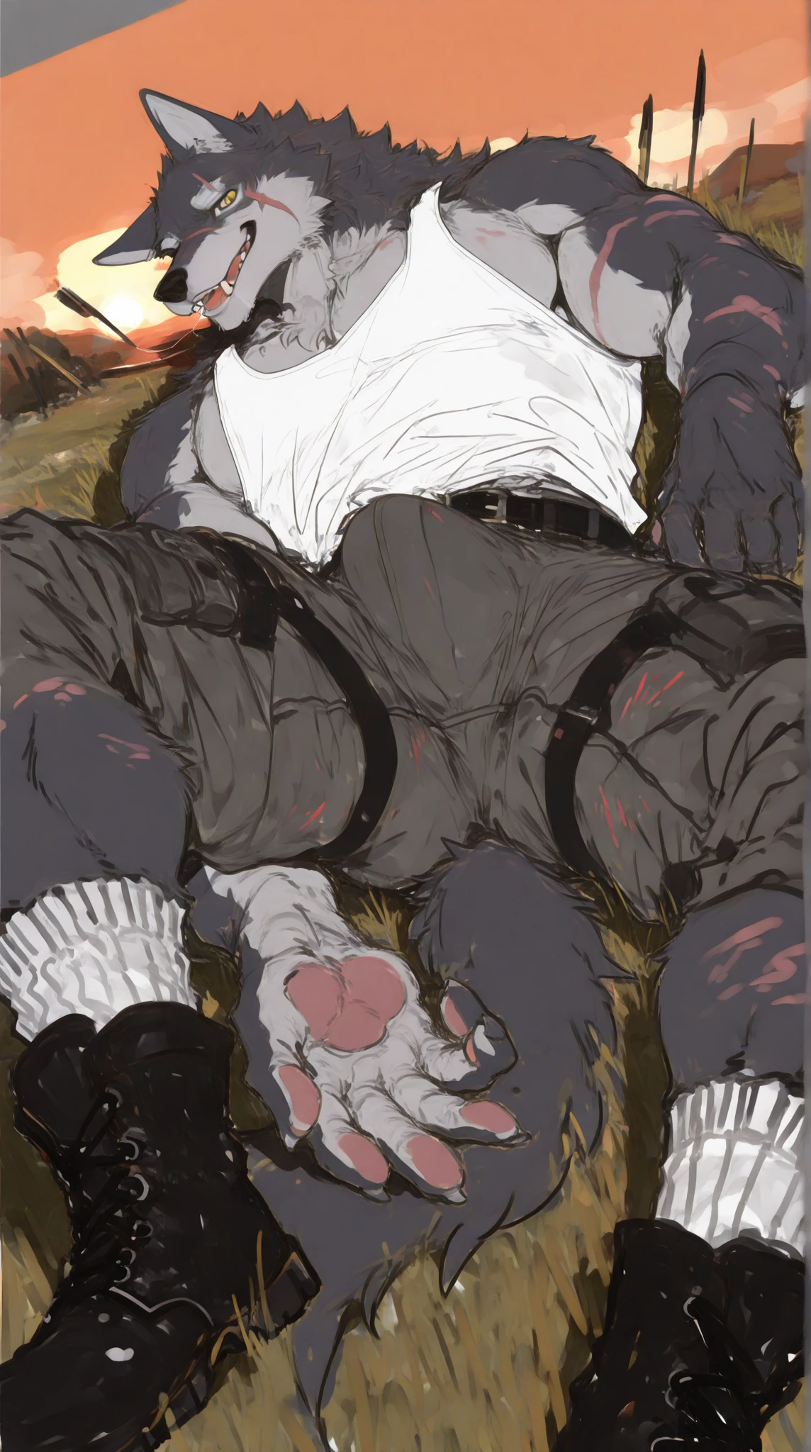 Black Bear,personification,Strong Man,Corpse,Blurred flesh and blood,Naked,syncope,White sexy briefs。