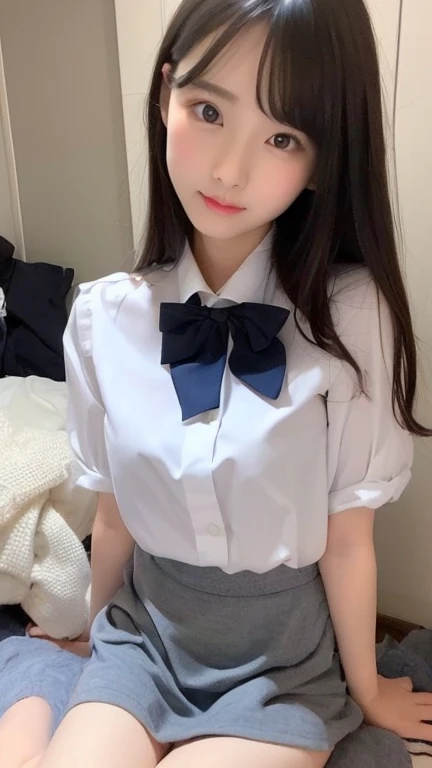 (Realistic silk panties:1.3),(Look directly at the viewer:1.5),(Big smile:1.2)32K, masterpiece, RAW Photos, Highest quality, Realistic, Highly detailed CG Unity 32K wallpaper, Depth of written boundary, Cinematic Light, Lens flare, Ray Tracing, (Very beautiful face, Beautiful Lips, Beautiful Eyes), Complex and detailed face, ((Highly detailed skin)) One Girl, Deep Shadow, Cutest Japan Girls, Super Idol, 1 girl,(Smile:1.3), Clear Eyes, Front shot, (Pale skin), (Big eyes:1.2), Look forward, (Brown Hair), Thick thighs, (Japanese School Uniform:1.1),(double eyelid:1.3),Long eyelashes,(White panties:1.2),Balanced and elegant face,(Small Mouth:1.1),Droopy eyes, Cute ass, Big Hips