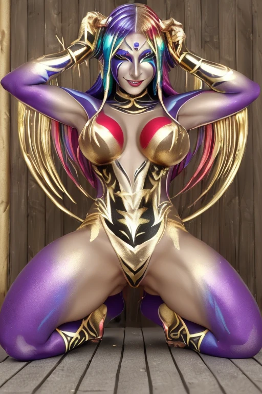 1girl,solo,super detailed skin,shiny skin,seductive smile,majestic wings, medusa ,multicolored skin,fangs,glowing eyes,eyelashes ,snake hair,large breasts,beautifully shaped breasts,medusa clothes,vibrant colors ,standing ,masterpiece,best quality,ultra detailed,high resolution,sharp focus,depth of field