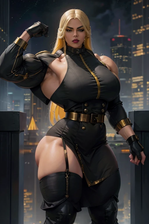 1female,35yo,plumw,extremely large bosom, 独奏,(Background with:Huge machinery,space ship,space) She has short blonde hair,Twist braids,seen from the front, hair straight,,(((tmasterpiece),(Very detailed CG unity 8K wallpaper),best qualtiy,cinmatic lighting,detailed back ground,beatiful detailed eyes,Bright pupils,Blue eyes,Snow-whiteskin,Redlip(Very fine and beautiful),(Beautiful and detailed eye description),ultra - detailed,tmasterpiece,))facing at camera,A high resolution,ultra - detailed),revealing breasts,Bare genitalia, Bulge,legs are open,Raised sexy,Camel toes,Flushed complexion,Desire for dissatisfaction,frontage,American pilot,military hat,Dark green bomber jacket,Black pantyhose,on cheongsam