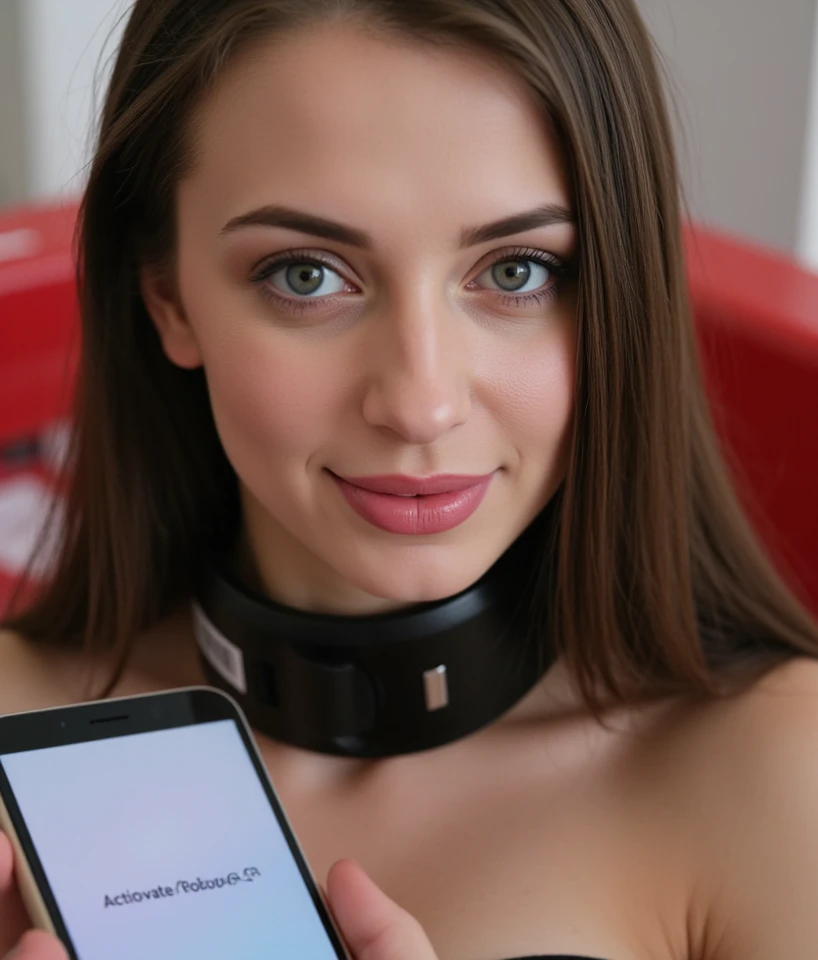 A girl is tied up in a restraint device and is sucking a dick all the way to the base while inserting an electric dildo into her pussy