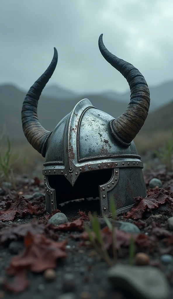 mkitdecy photo of a rusty viking helmet on a moody beach <lora:- SDXL - mkitdecy_let_it_decay_V1.0:0.7>