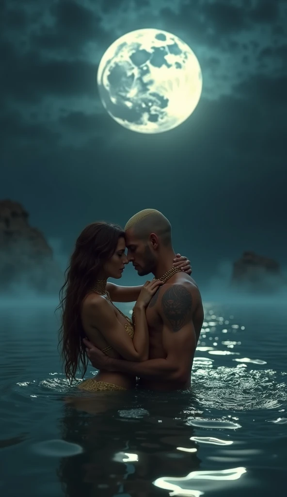 Um casal, Redhead woman in short glitter decorated dress with open side hugging a boy in black clothes, open shirt pectorals piebald cap and sunglasses round sneakers from Nike, em uma praia fim de tarde, Close-up de corpo inteiro, pose de casal, pose lasciva, Pose lacivious, corpo inteiro disparado de perto, Segunda vida, Pose de perfil glamoroso, Fechar tiro de corpo inteiro, elegante pose de glamour, close up pose elegante