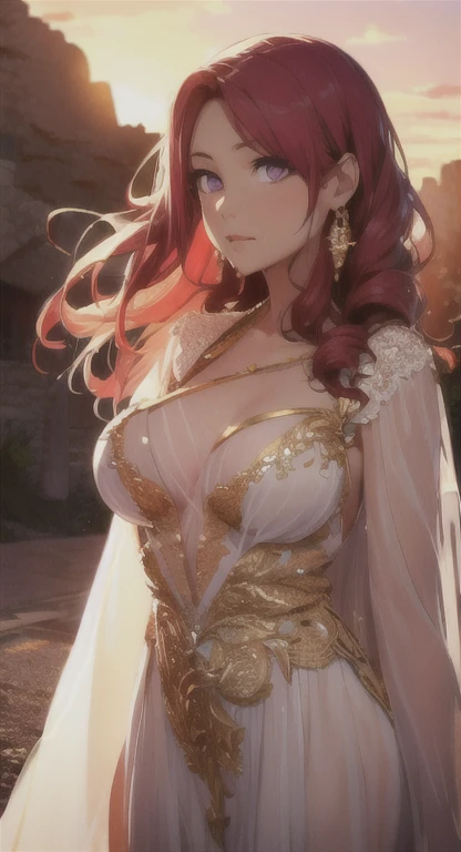 ((Highest quality)), ((masterpiece)), (detailed), （Perfect Face）、The woman is Maya Cordelia, with semi-long orange hair, wearing a luxurious black mermaid-line wedding dress with ornate gold embroidery and trim, and a black wedding veil, also adorned with lavish accessories.