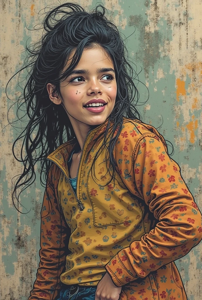 superflat, flat shading, flat colors, (masterpiece:1.2, best quality), 1girl , young teen 18yo, slim, nude, long curly black hair, smile, fun, laugh, play, (sitting on bench), (spread legs), school in background, summer, vibrant colors, bright, watercolor