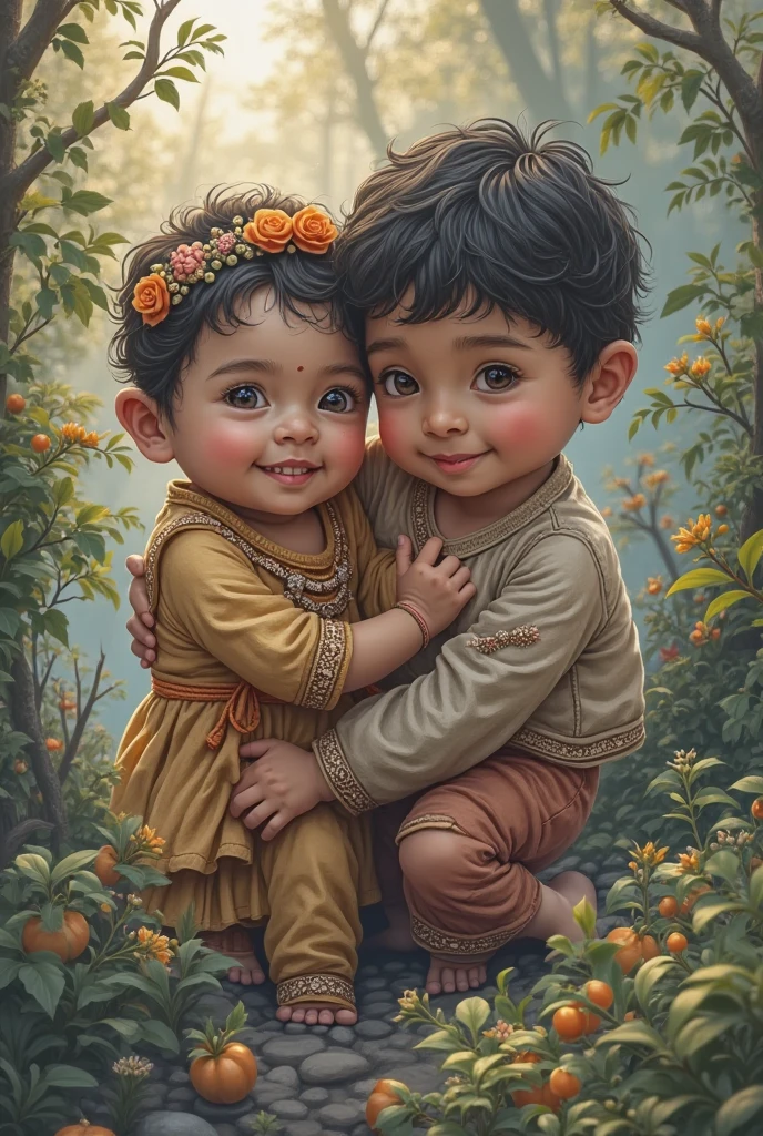 Young indian girl and little boy romance