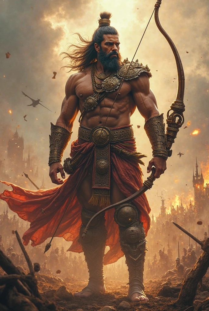 Surya puthra Karnan body kavaja baground sun hand bow warrier kurukshetra war normal hair