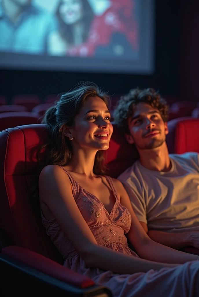blonde woman and man in the cinema( Let it not be seen that there is love)