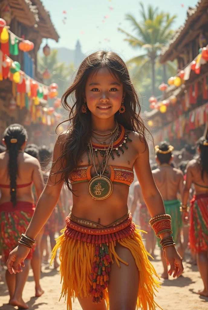 {{full color}}, {{medium shot}, tight framing}, (side by side), {(three) (young american indian girls), anime style, petite, cute}, {wearing (earth-colored bikini lingerie), (long gloves), (cotton scarf), (feather headdress)}, evil smile, (hair tied), (looking visualizer), {slender figure, mayoral anatomy}, {arms behind back, hidden hands}, {(face painting), (body painting), lot of (tribal tattoos)},  (skin pores, skin texture, subsurface scattering), (absurd), (masterpiece, best quality, ultra thin), (hyper detailed, beautiful face detailed, insanely detailed skin, insanely detailed resolution, ultra texture, perfect detailed face, sharp focus, blurred, clarity, sharp, octane render, unreal engine, low iso, sharp edges), (cinematic color classification, photorealistic, ultrarealistic, sunny landscape in daylight, natural lighting,  HDR), (DOF, bokeh, atmospheric)