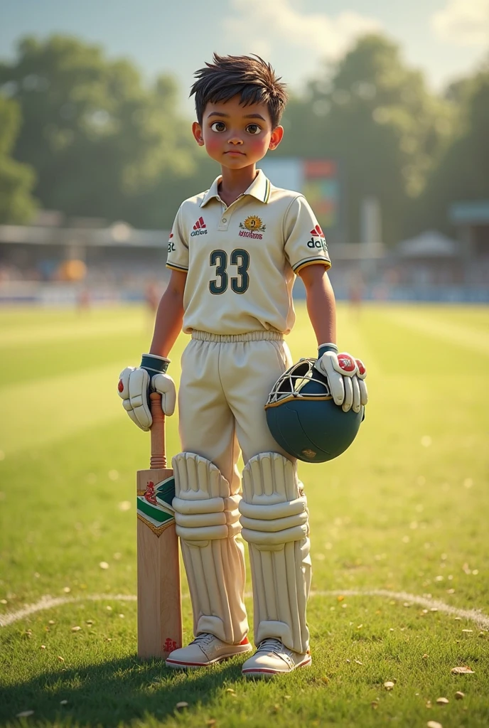 A boy wearing a newzeland cricket kit back
name" haider* with number *5