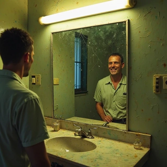 Boy in green boxer in bathroom