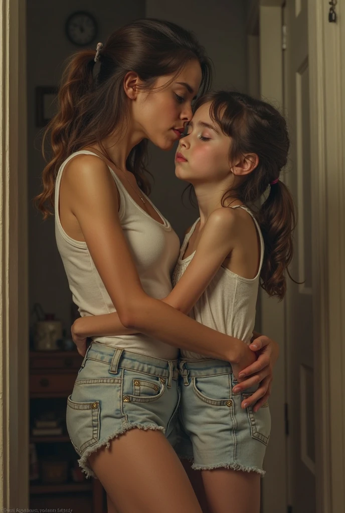 Mother kissing her daughter while digging in her pants
