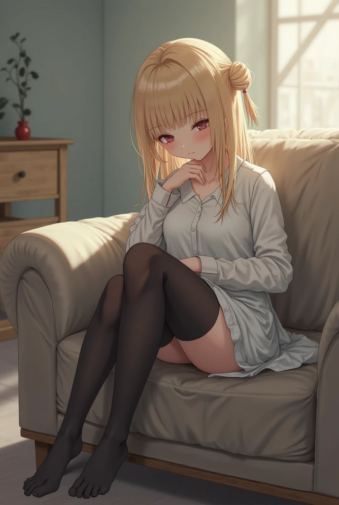 best quality, 32k, RAW photo, incredibly absurdres, extremely detailed, delicate texture, cute woman, (glossy light brown fluffy flowing layered side blow bangs medium hairstyle), wearing fluffy long-pile knit sweater, fluffy skirt, skirt lift, stocking, fluffy long boots, amorous and lewd expression, superlative body proportion, background pastel color
