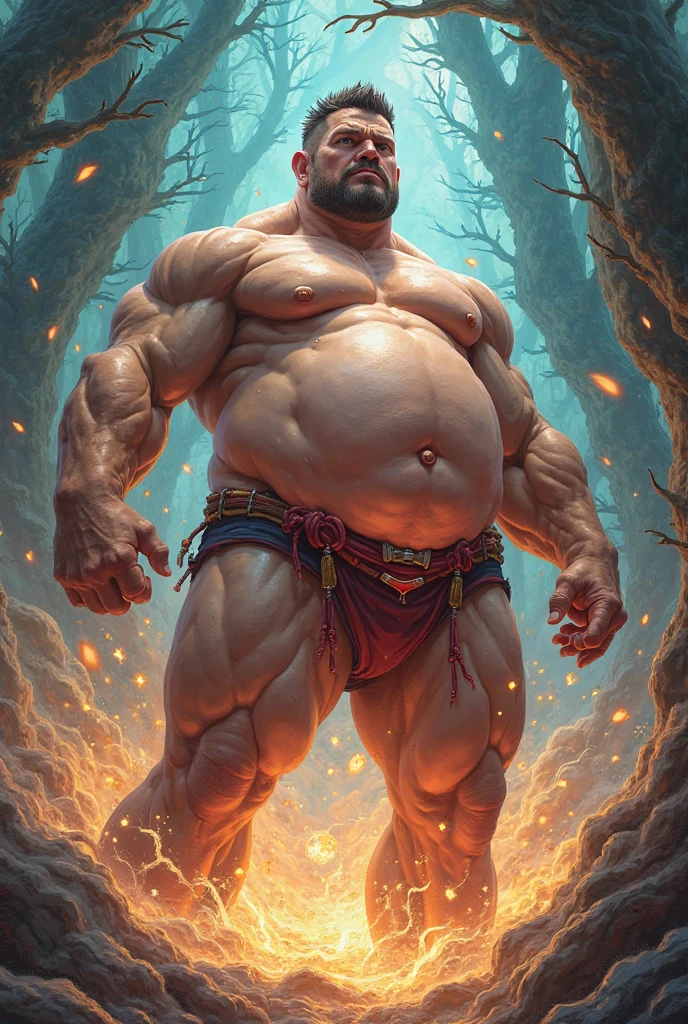 Werewolf, Male, Obese, Brown Fur, Blue Eyes, Shirtless
