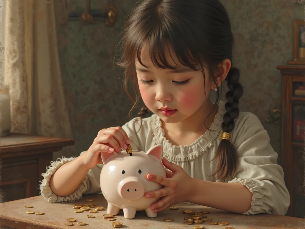 Cute little girl with a chubby face and a pigtail
