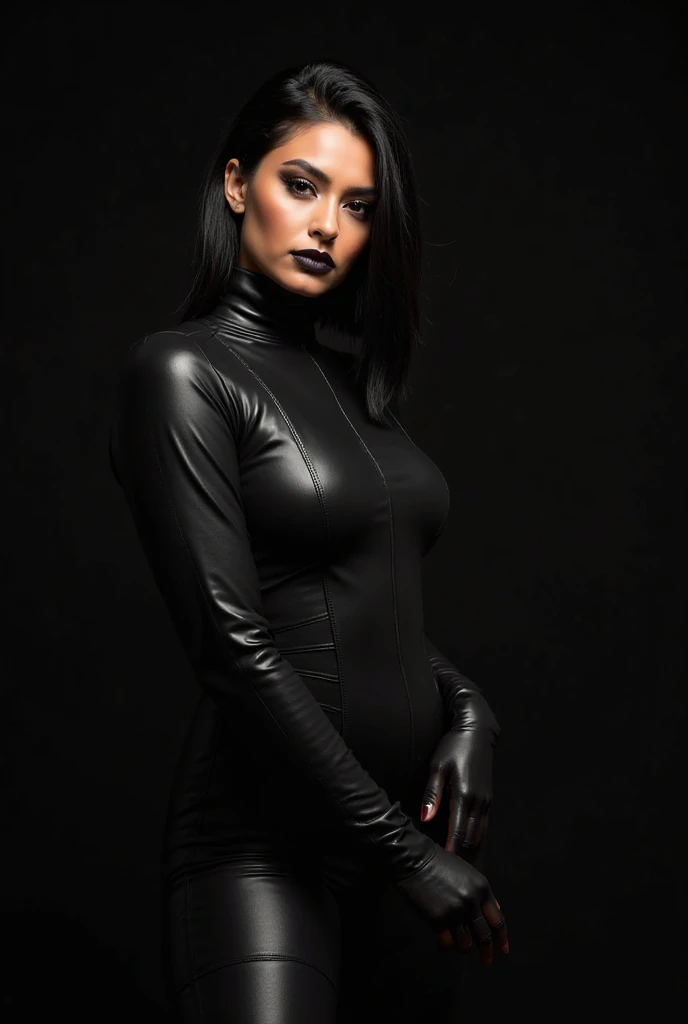 8k, high quality raw photo, color photo, excellent composition, Front View, Full Body, Head to Feet, Photoshoot, Bombshell, scary vampire girl, black magic, Inna in Lipstick, black hair ,((Wearing Tight Slim Super Long Deep Black Shiny Metallic Vampire Latex Mermaid Long Gown ))(cinematic lighting, cinematic colors, masterpiece, high detailed, best quality, photorealistic, ultra realistic, 8k hdr:1.2