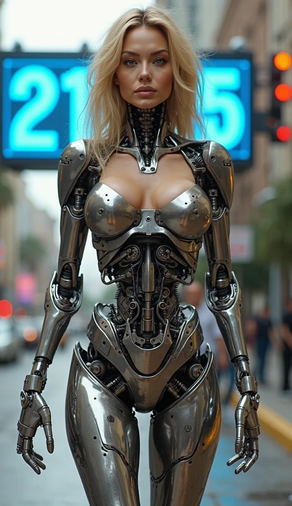 a beautiful woman cyborg, walking in a crowd of people on the street in a big city, 1/2 body crop, slim body, beautiful figure, magnificent anatomy, intricate details, HDR, intricate details, hyper-detailing, natural skin textures, hyper realistic, soft light, sharp, absurdres, masterpiece, beautiful
