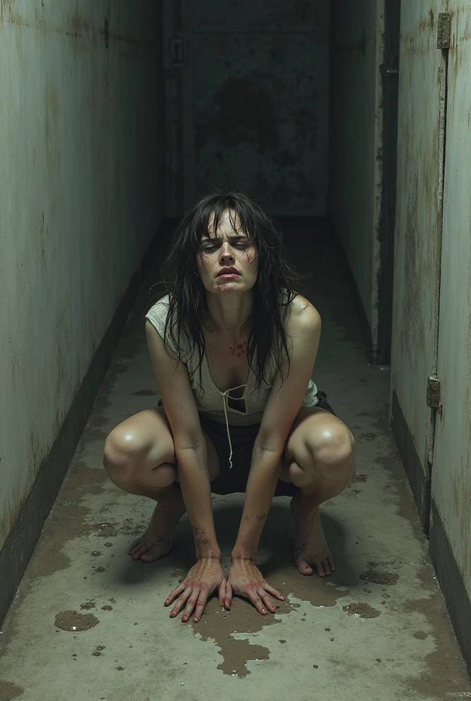 (Spooky hospital room in the midnight, closed curtains), outfit: wearing white bandages only, (whole hospital room shot), ( show shaved realistic armpits with squat pose), ((in the abandoned, shabby messy hospital room, scatter blood all over the room)), ultrahighres , Best Quality, 32k, masterpiece, (portrait), 1 female, (Full Body Shot), ((Wrapping your whole body with a white bandage like Mummy)), disclosed ultra huge cleavage, Spilling ultra huge breast from white bandages, exposed chest,