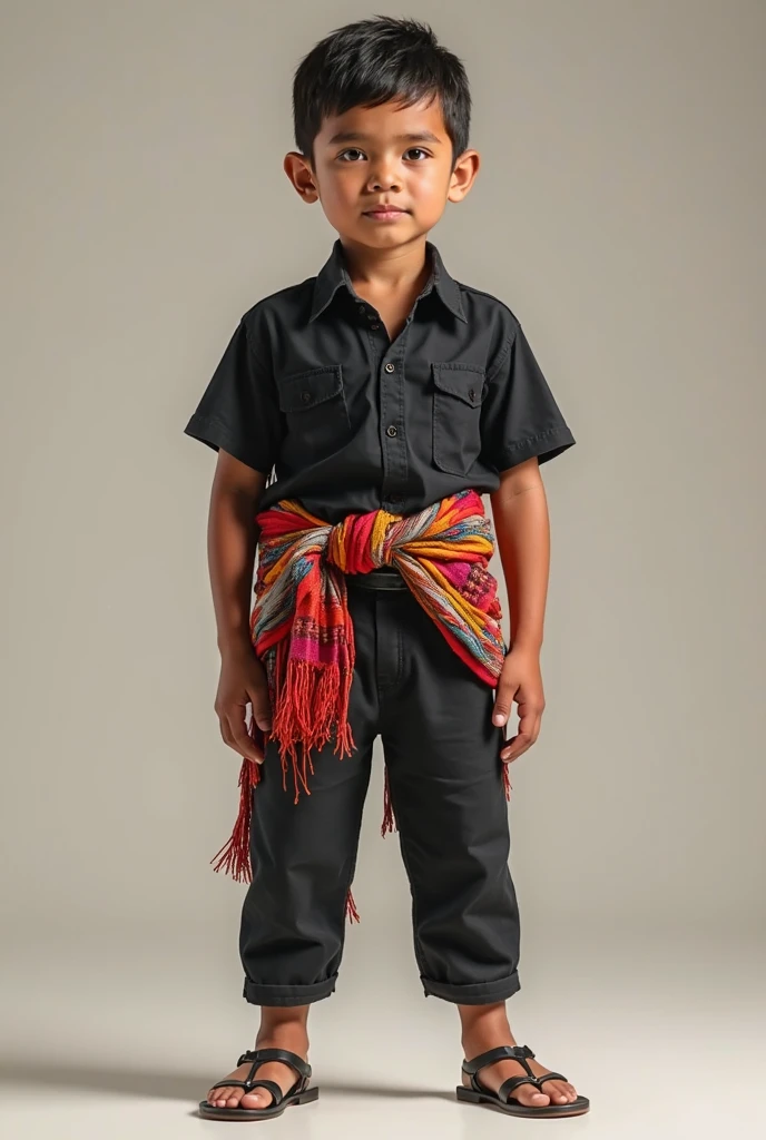 Create a creative Malaysian independence themed full shoot outfit for a boy using used materials for a school competition. Make sure it uses used materials!!!!