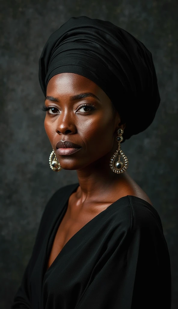 a black and white photo of a woman with a turban on her head, Schwarze, afrikanische frau, photo of a Schwarze, African queen, gorgeous woman, Schwarzafrikanische Prinzessin, 40 Jahre alte Frau, a stunning portrait of a goddess, stunning portrait, beautiful portrait of a woman, photo of a beautiful woman, Atemberaubende afrikanische Prinzessin, beautiful portrait, Dunkle Haut, Schwarze Haut, stolz, selbstbewusstes Aussehen
