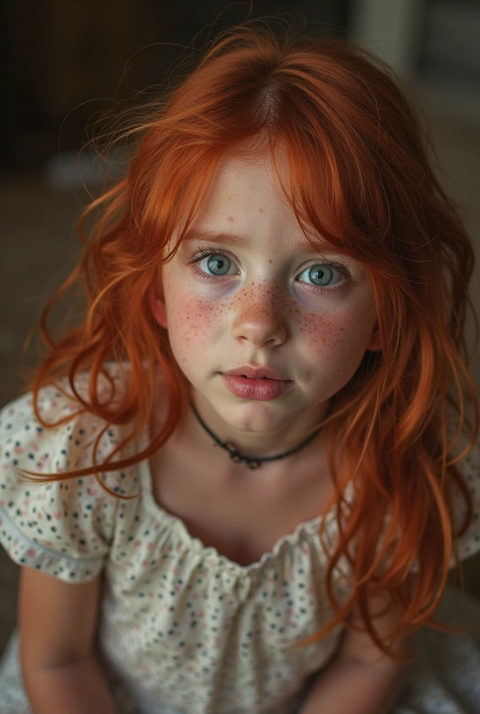 (close-up, editorial photograph of a 10 year old curly red hair kid girl), (highly detailed face:1.4) (smile:0.7) (background inside dark, moody, private study:1.3) POV, by lee jeffries, nikon d850, film stock photograph ,4 kodak portra 400 ,camera f1.6 lens ,rich colors ,hyper realistic ,lifelike texture, dramatic lighting , cinestill 800,