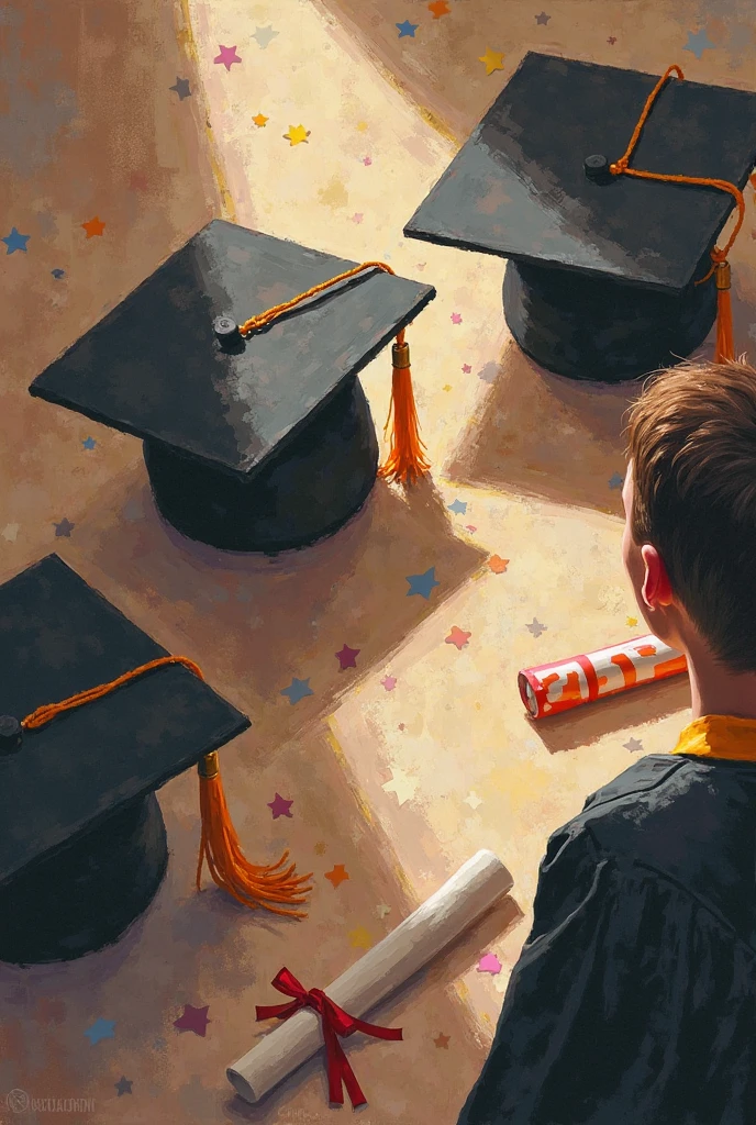 (High quality, masterpiece: 1.2), realistic, photo-realistic: 1.37, 1 , smiling, cap and gown, diploma in hand, (detailed school setting: 1.4), preschool classroom, (happy tears: 1.15), (teacher present: 1.2), parents in the audience, (detailed facial expressions: 1.3), (emotional touch: 1.1), (sharp focus on child: 1.2), best quality, 8K, masterpiece, fine details.