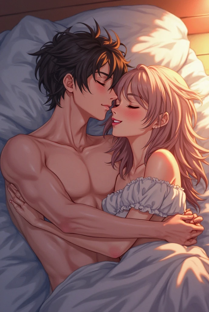 NSFW,(Very delicate,highest quality、8k),(1 boy and 1 milf are having sex),side view,(doggystyle, hug from behind),Pitch-dark room,bed,lure,Speech bubble,Shake your hips violently,climax ,trembling,all fours
