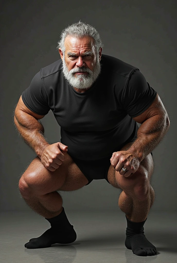 mature old man, grandpa, silverdad, daddy, virile, stocky, fat, bulging, massive feet, (hairy:1.2), hairy body, pale skin, barefoot, ginger, gym coach, tight shorts dickprint, tank top, intricate details