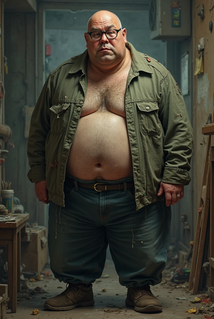 ((best quality)), ((head of'artwork)), (detailed), a sensual body of japanese grandfather, height of 1,60, have sex, avec des vêtements extrêmement petits serrant ses seins énormes, et ton petit vagin,
