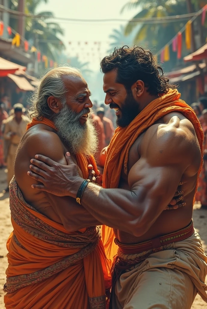 The story of friendship between bajrangbali Hanuman and a gym enthusiast. Hanuman is seen supporting the gym boy, "Ambuj" is written on the boy's t-shirt, the gym is seen in our background, the mix of his strength and muscle makes for a powerful sight