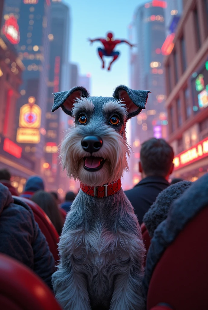 New York street with a dog looking at the moon