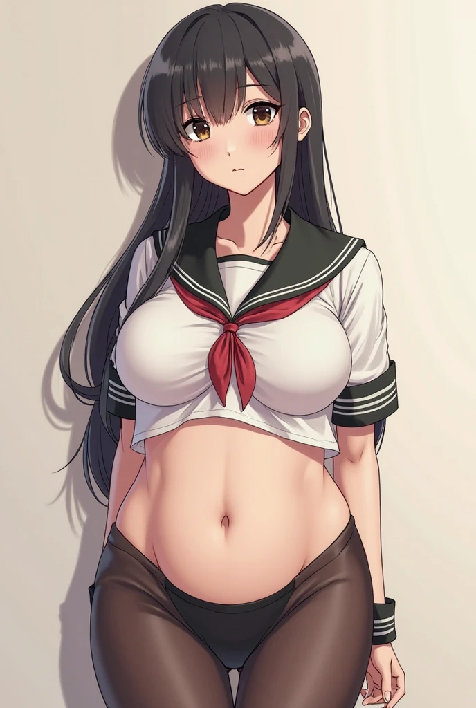 masterpiece, highest quality, High resolution, Ichigoya, alone, , serafuku, Black sailor collar, Red neckerchief, Black Shirt, Swimwear、Bikini pants , Super big