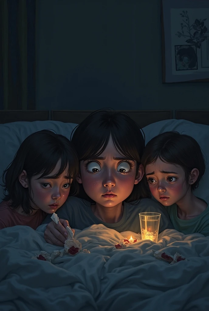 Girl with brown hair who is sick and her parents are worried 